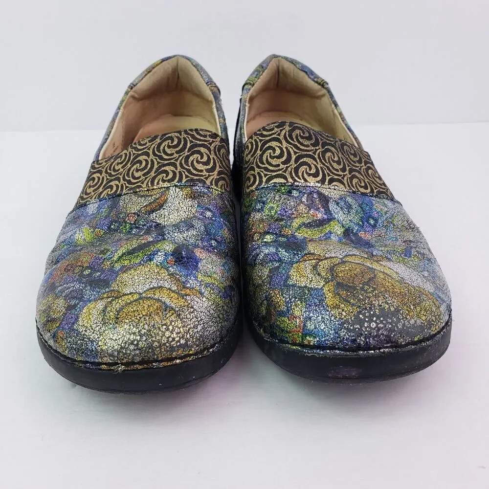 Alegria Glee Gypsy Rose Womens Sz 8-8.5 Floral Metallic Multi Leather Clog Shoes